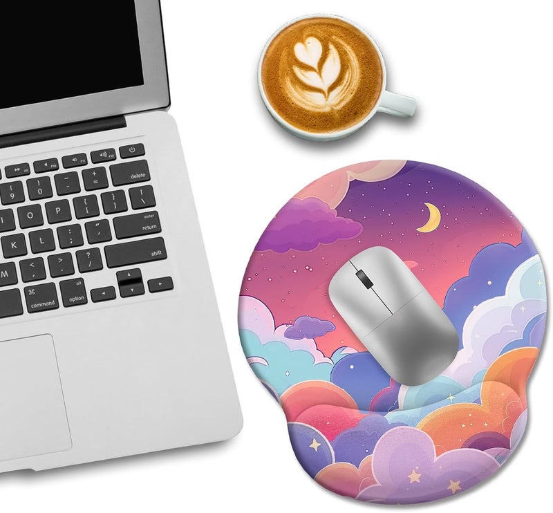 LIMKRIAN Purple Mouse Pad with Wrist Rest, Cloud Ergonomic Mouse Pad Wrist Support with Non-Slip Pain Relief PU Base, Kawaii Computer Mousepad, Cute Purple Office Desk Accessories Decor Supplies - Image 2